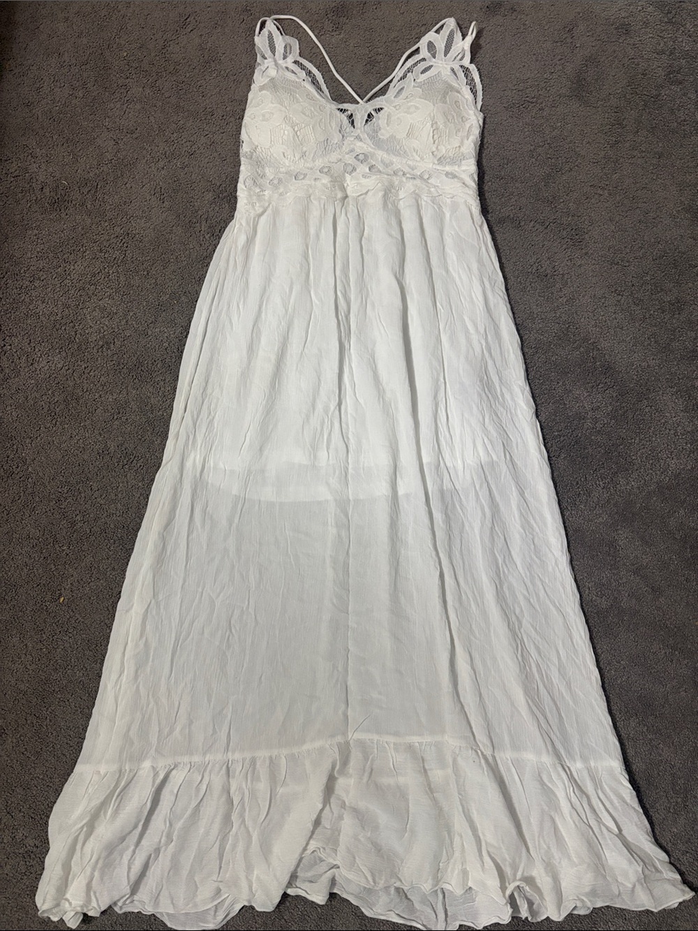 Boho White Crochet Bodice Maxi Dress